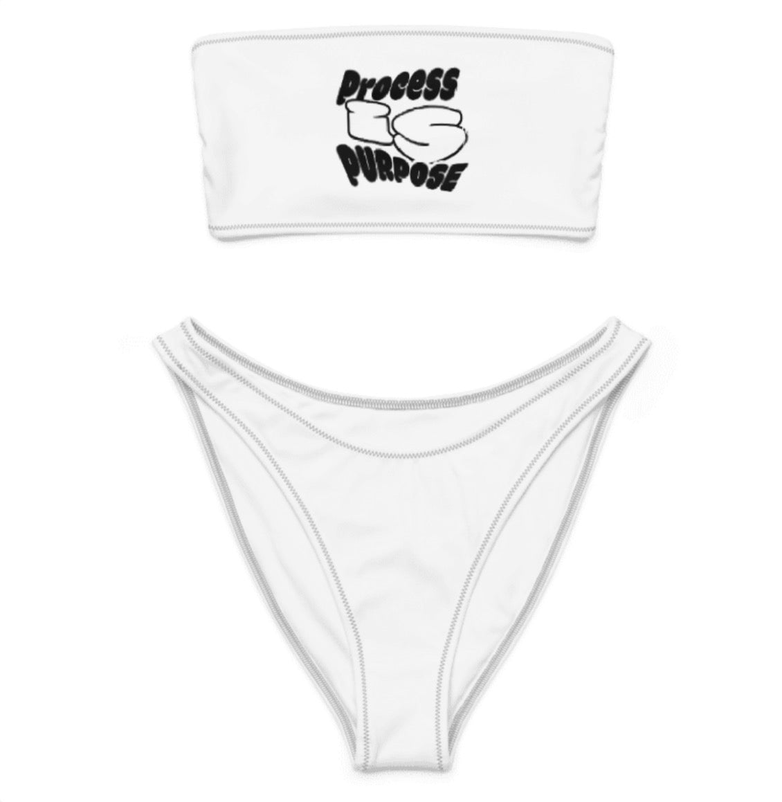 Process is Purpose Bandeau bikini bathing suit (White)