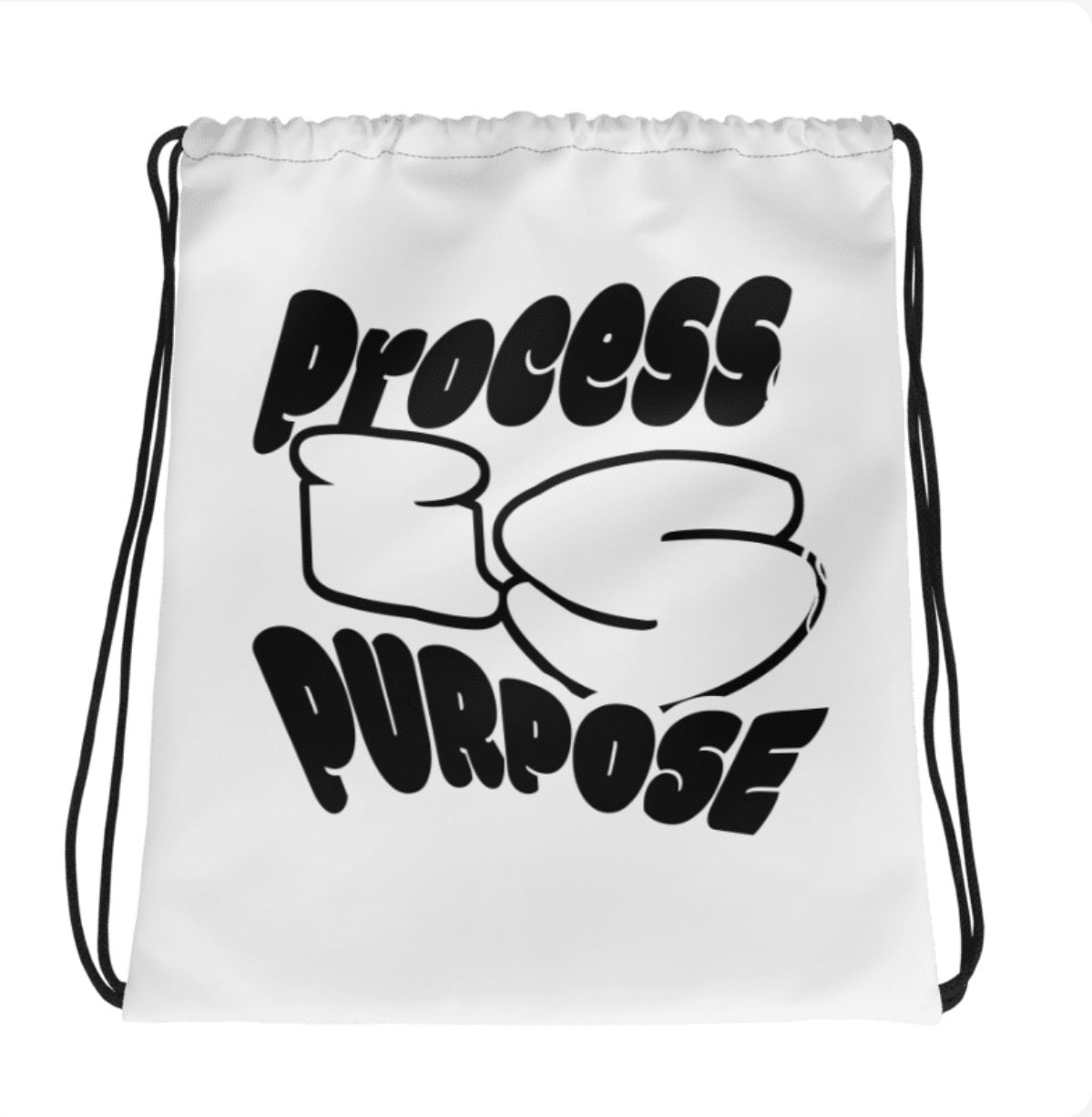 Process is Purpose Draw string backpack (White)