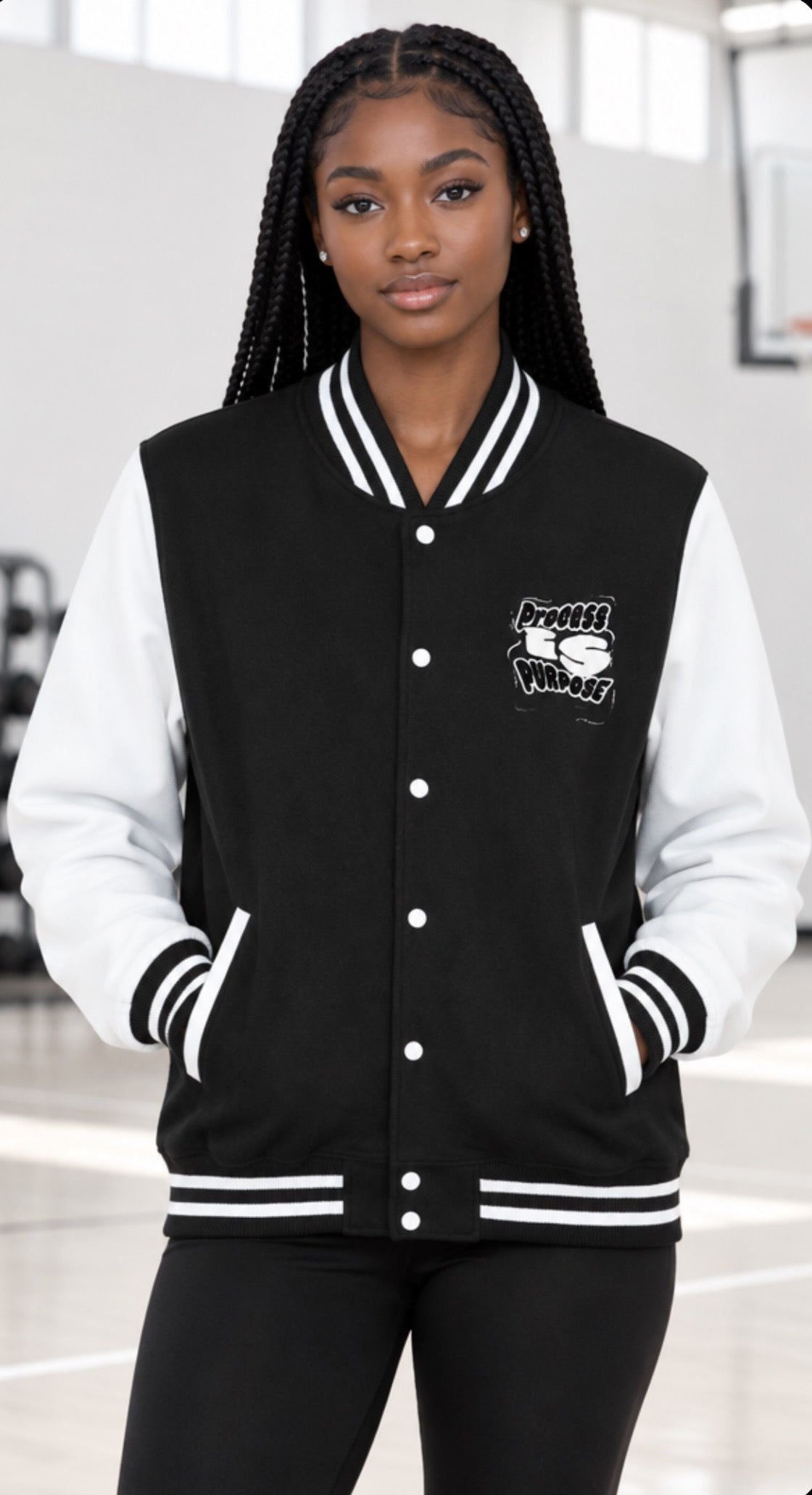 Process is Purpose Letterman Jacket  (black)(Unisex)