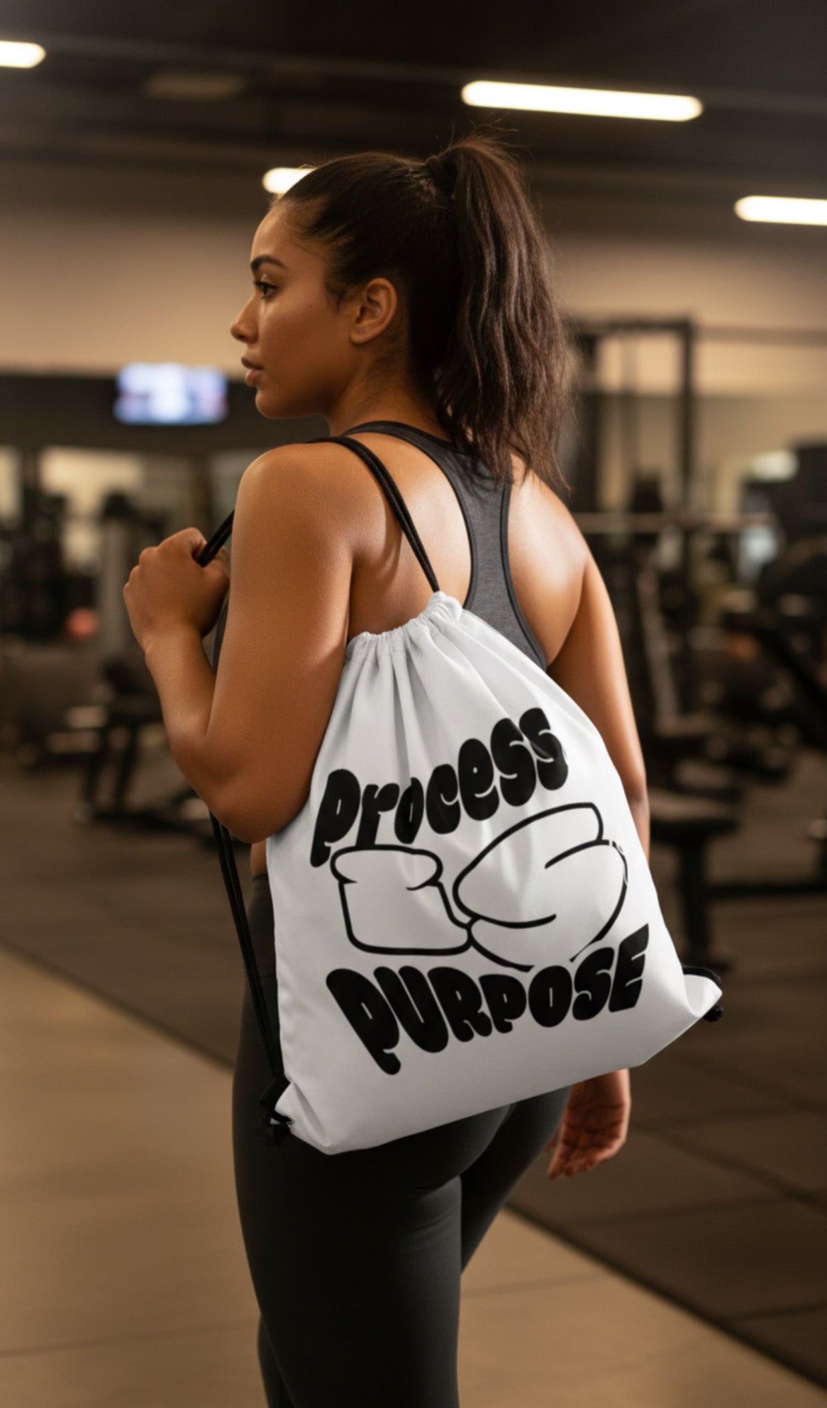 Process is Purpose Draw string backpack (White)
